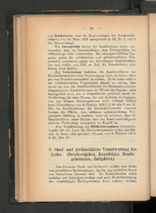 V. Straf- und zivilrechtliche Verantwortung des Arztes.