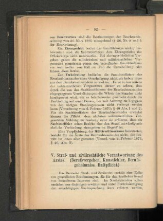 V. Straf- und zivilrechtliche Verantwortung des Arztes.