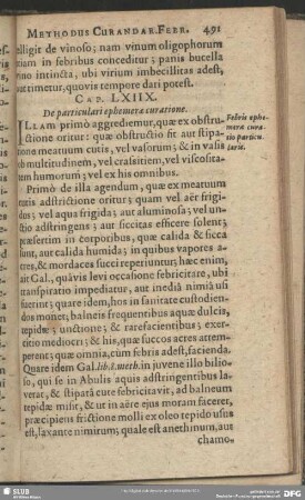 Cap. LXIIX. De particulari ephemerae curatione