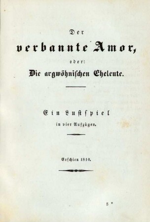 Der verbannte Amor, oder: Die argwöhnischen Eheleute. Ein Lustspiel in vier Aufzügen