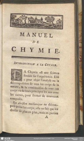 Introduction A La Chymie