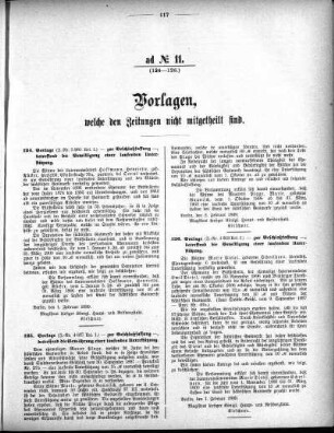 Anlage: ad No.11 (124-128.), Vorlagen, welche den Zeitungen nicht mitgeteilt sind