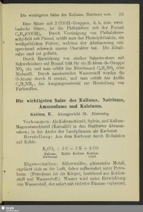 Die wichtigsten Salze des Kaliums, Natriums, Ammoniums und Kalziums