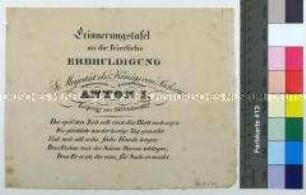 Erinnerungstafel an die feierliche Erbhuldigung des Königs Anton I.