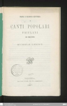 Prima e seconda centuria di canti popolari friulani