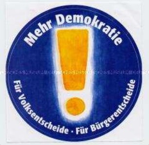 Aufkleber des Vereins "Mehr Demokratie" für die verfassungsmäßige Einführung von Volksbegehren und Volksentscheiden im Land Hamburg