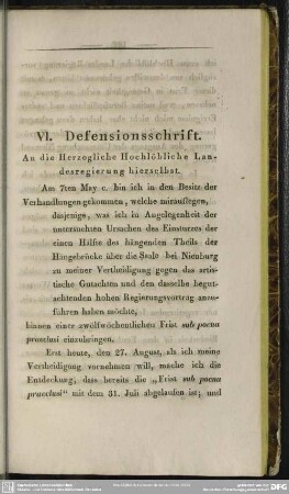 VI. Defensionsschrift. An die Herzogliche Hochlöbliche Landesregierung hierselbst