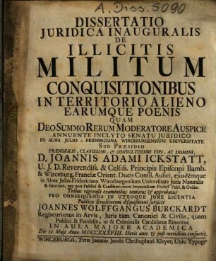 Dissertatio Juridica Inauguralis De Illicitis Militum Conquisitionibus In Territorio Alieno Earumque Poenis