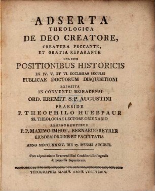 Adserta theologica de Deo creatore ...