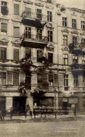 Zerstörtes Haus in der Tilsiterstraße während des Generalstreiks