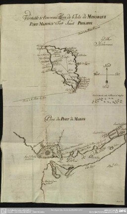Veritable & Nouveau Plan de l'Isle de Minorque Port Maihon & Fort Saint Philippe