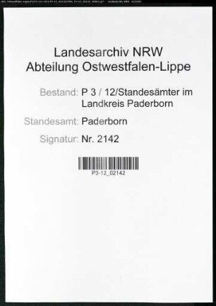 Sterberegister Standesamt Paderborn