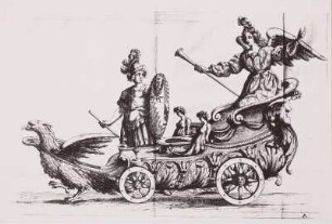 Höfisches Festwesen: Römischer Kampfwagen gezogen von einem Adler, wohl für Carnevals-Veranstaltung