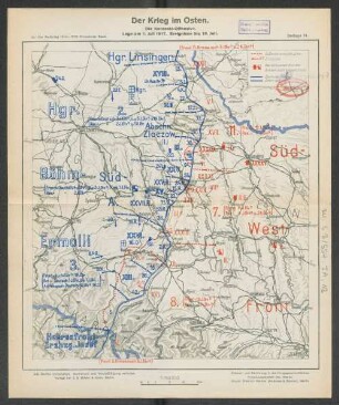 Beilage 14. Der Krieg im Osten. Die Kerenski-Offensive. Lage am 1. Juli 1917. Ereignisse bis 16. Juli.