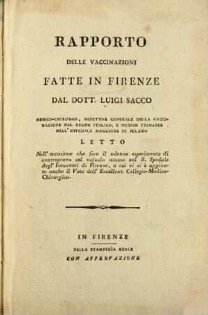 Rapporto delle vaccinazioni fatte in Firenze