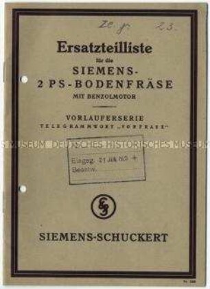 Ersatzteilliste für Bodenfräser