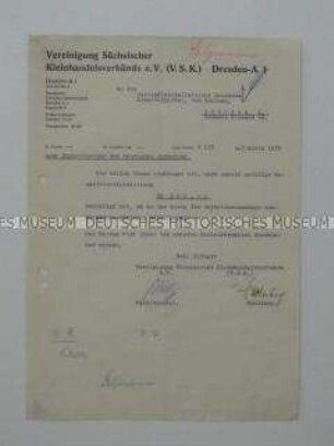Schreiben an die Gauleitung der NSDAP zur finanziellen Unterstützung des Boykotts durch die Sächsischen Kleinhandelsverbände - Sachkonvolut
