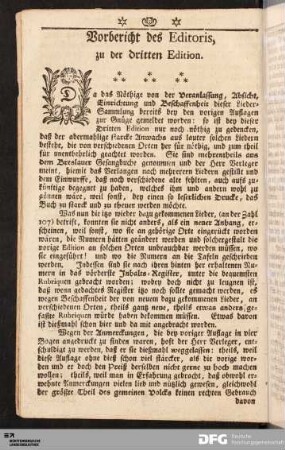 Vorbericht des Editoris, zu der dritten Edition.