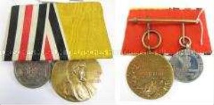 Große Ordensspange, zweiteilig, darin Kriegsdenkmünze 1870/1871 für Nichtkämpfer und Zentenarmedaille