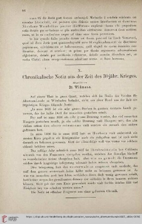 18: Chronikalische Notiz aus der Zeit des 30jähr. Krieges