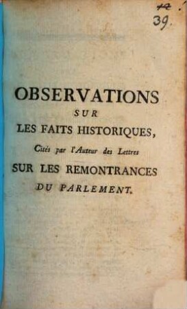 Observations sur les faits historiques