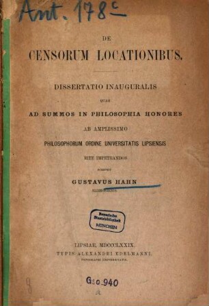De censorum locationibus : dissertatio inauguralis