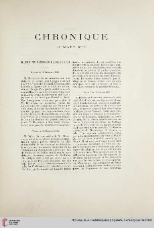 Chronique: 1er Mars 1885