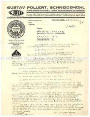 Geschäftsbrief an die Landwirtschaftliche Hochschule Berlin