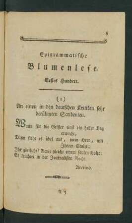 Epigrammatische Blumenlese. Erstes [Siebentes] Hundert