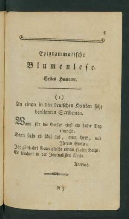 Epigrammatische Blumenlese. Erstes [Siebentes] Hundert
