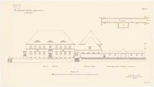 Joachimsthalsches Gymnasium, Templin: Beamtenwohnhaus und Wirtschaftsgebäude: Aufriss, Querschnitt 1:100