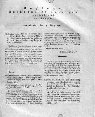 1803-06-04 : Beylage, Buchhändler Anzeigen enthaltend. 26. Stück.