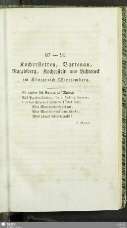 87-91. Kocherstetten, Bartenau, Nagelsberg, Kocherstein und Lichteneck im Königreich Wirttemberg