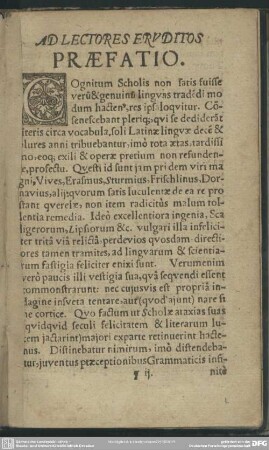 Ad Lectores Eruditos Praefatio