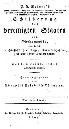 C. F. Volney's Schilderung der Vereinigten Staaten von Nordamerika