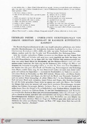 Unbekannte Tierzeichnungen von Johann Christian Reinhart im Kasseler Kupferstichkabinett