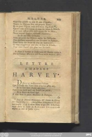 Lettre A Madame Harvey.