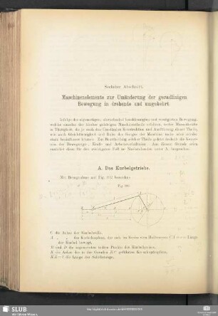 Sechster Abschnitt. Maschinenelemente zur Umänderung der geradlinigen Bewegung in drehende und umgekehrt.