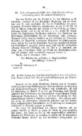 Feststellung der Hülfsbedürftigkeit der betreffenden Gemeinden bei der Gnadenunterstützungen zu Schulzwecken : [IV. Elementarschulwesen]