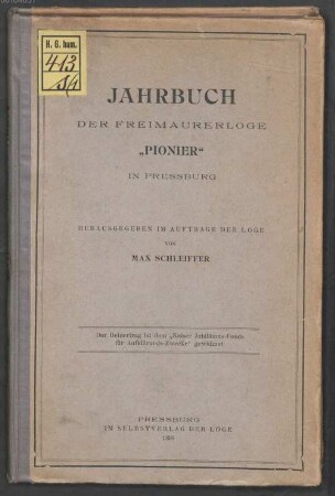 Jahrbuch der Freimaurerloge Pionier in Pressburg, [1.] 1899