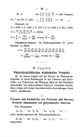 II. Capitel. Wahrscheinlichkeiten wiederholte Versuche.