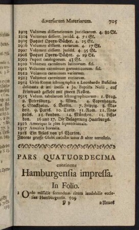 705-755, Pars Quatuordecima continens Hamburgensia impressa