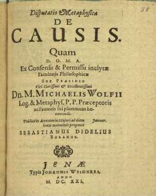 Disputatio metaphysica de causis