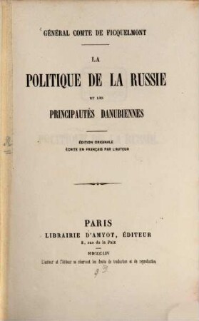 La politique de la Russie et les principautés danubiennes