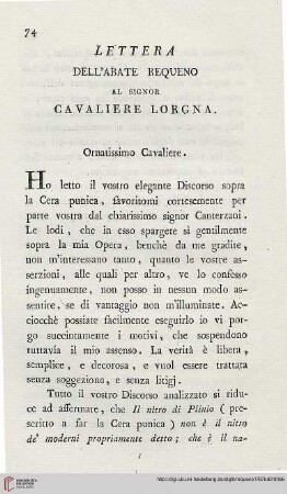 Lettera dell´abate Requeno al signor Cavaliere Lorgna