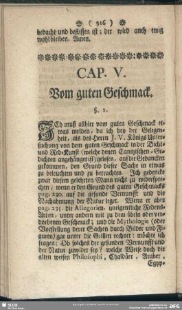 Cap. V. Vom guten Geschmack