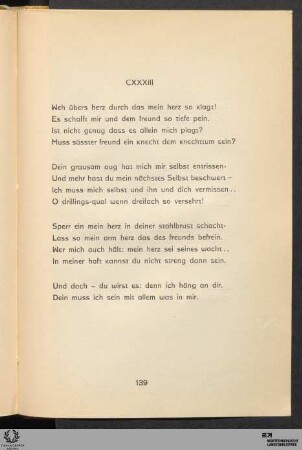 CXXXIII: Weh übers herz durch das mein herz so klagt!