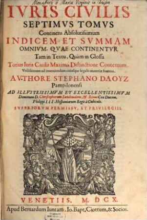 Index et Summa Juris civilis : i.e. Juris Civilis Tomus VII. 1