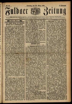 Erste Ausgabe vom Sonntag, den 20. März 1892.