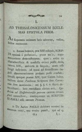 I. Ad Thessalonicensium Ecclesias Epistola Prior.